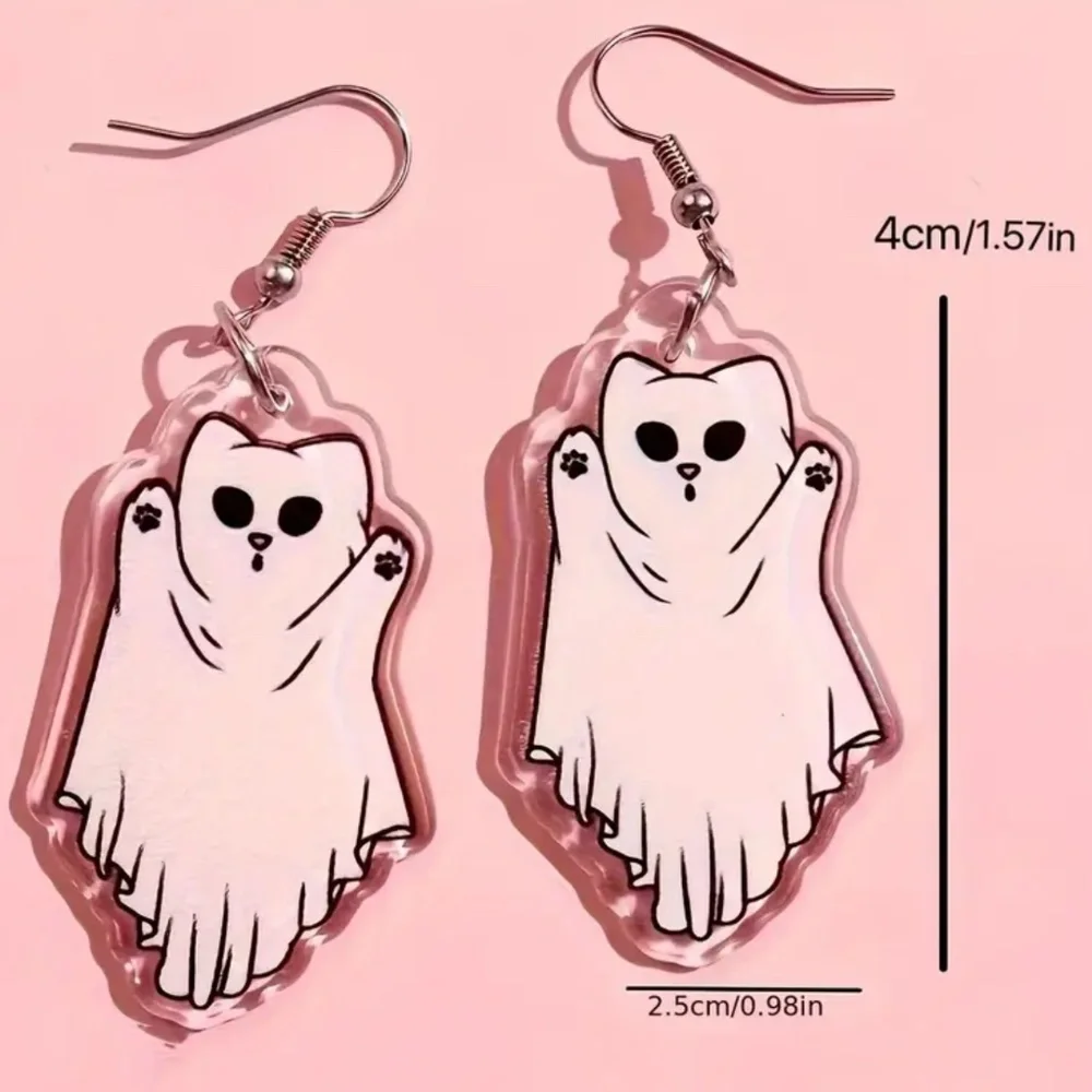 NWT Ghost Cat Halloween Holiday 2D Acrylic Pierced Dangle Earring…